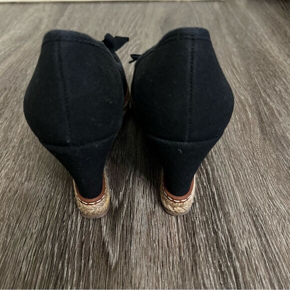 Tory Burch Jackie Peep-Toe Espadrille Wedge Shoes in Black Size 6,5 - Picture 6 of 10